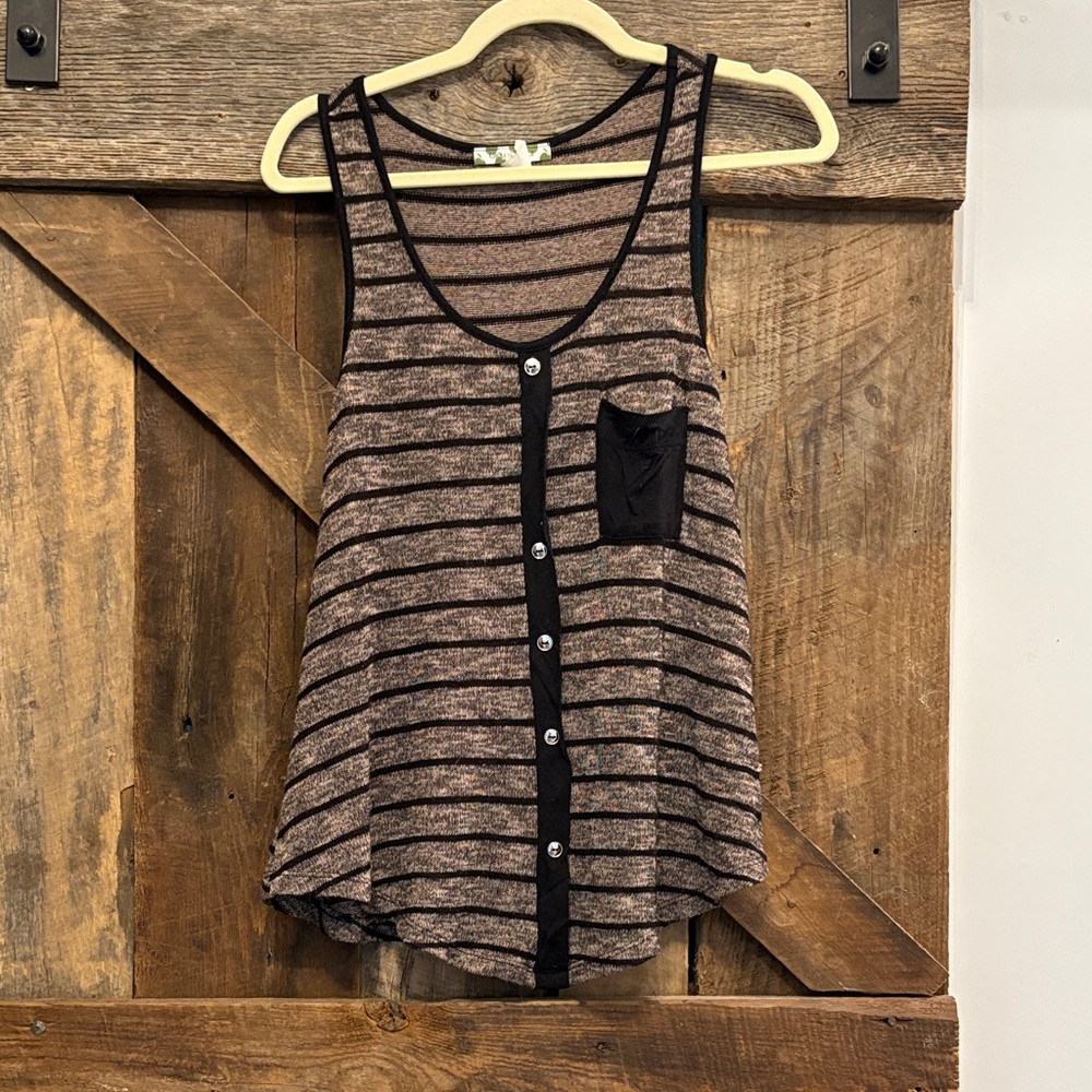 Green Apple Striped Tank Top with Button Detail